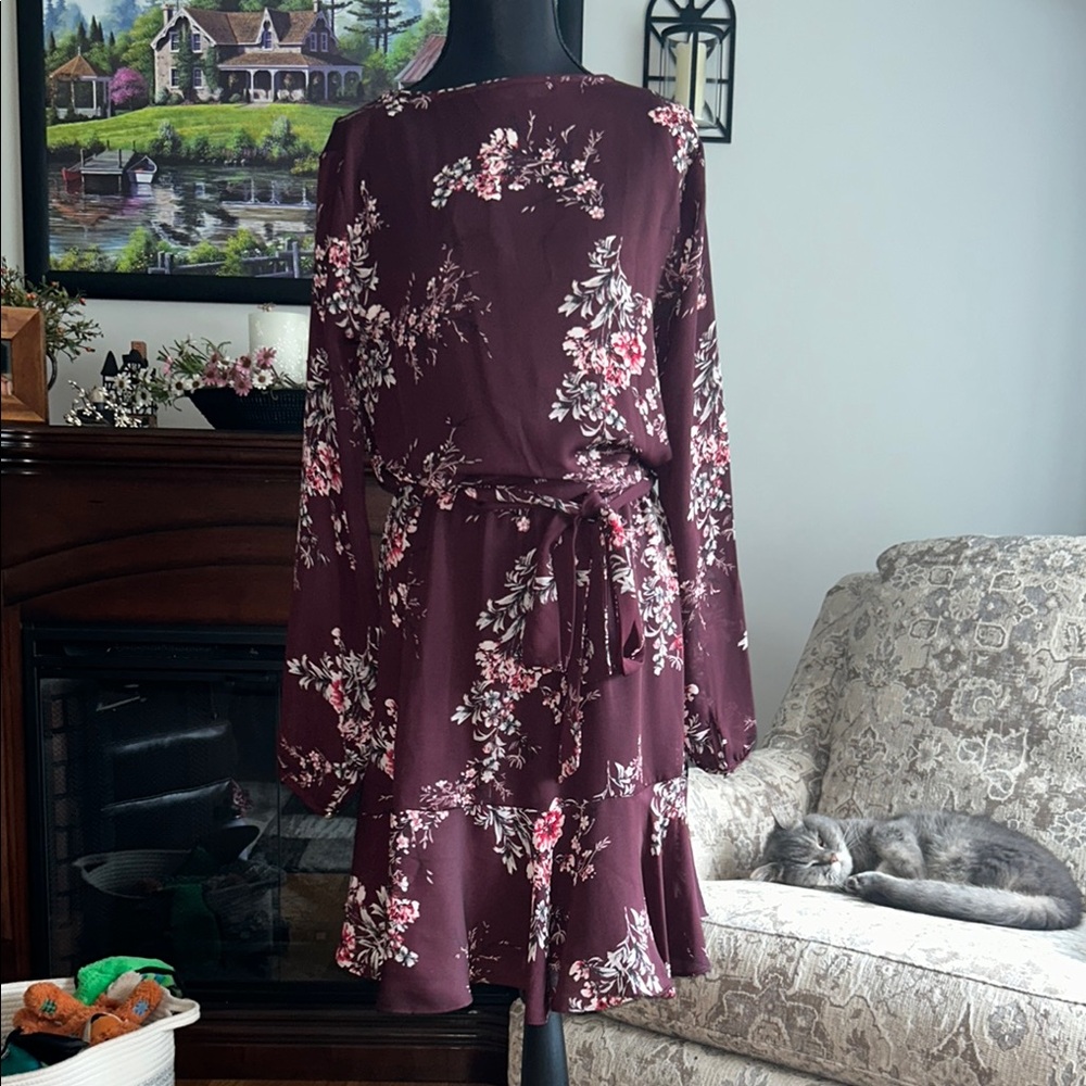 White House Black Market Plum Floral Long Sleeve Dress
